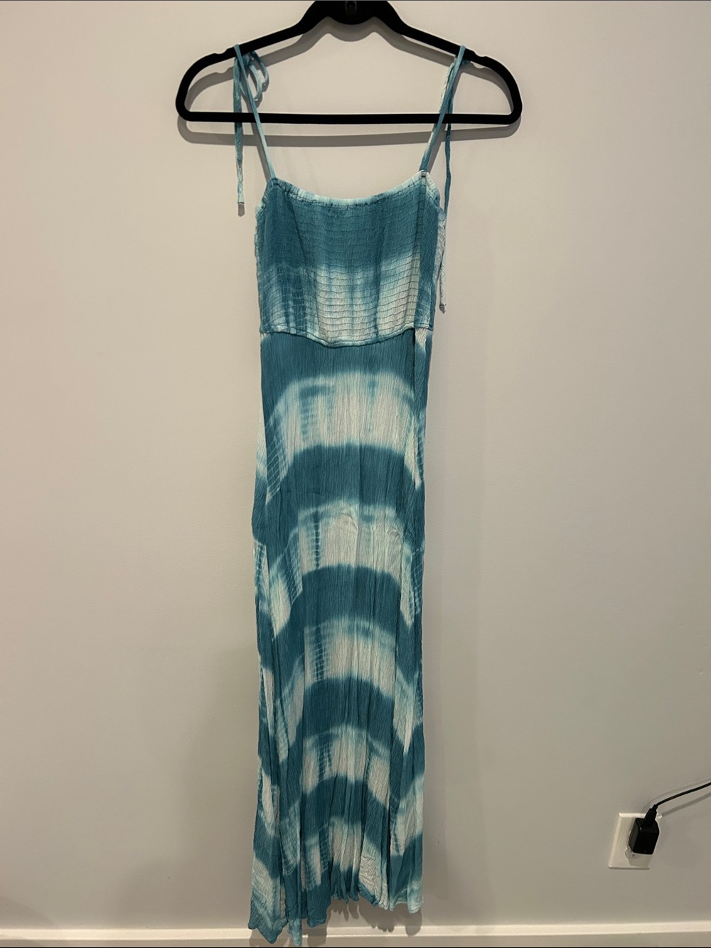 Kori Blue and White Tie-Dye Maxi Dress with Spaghetti Straps